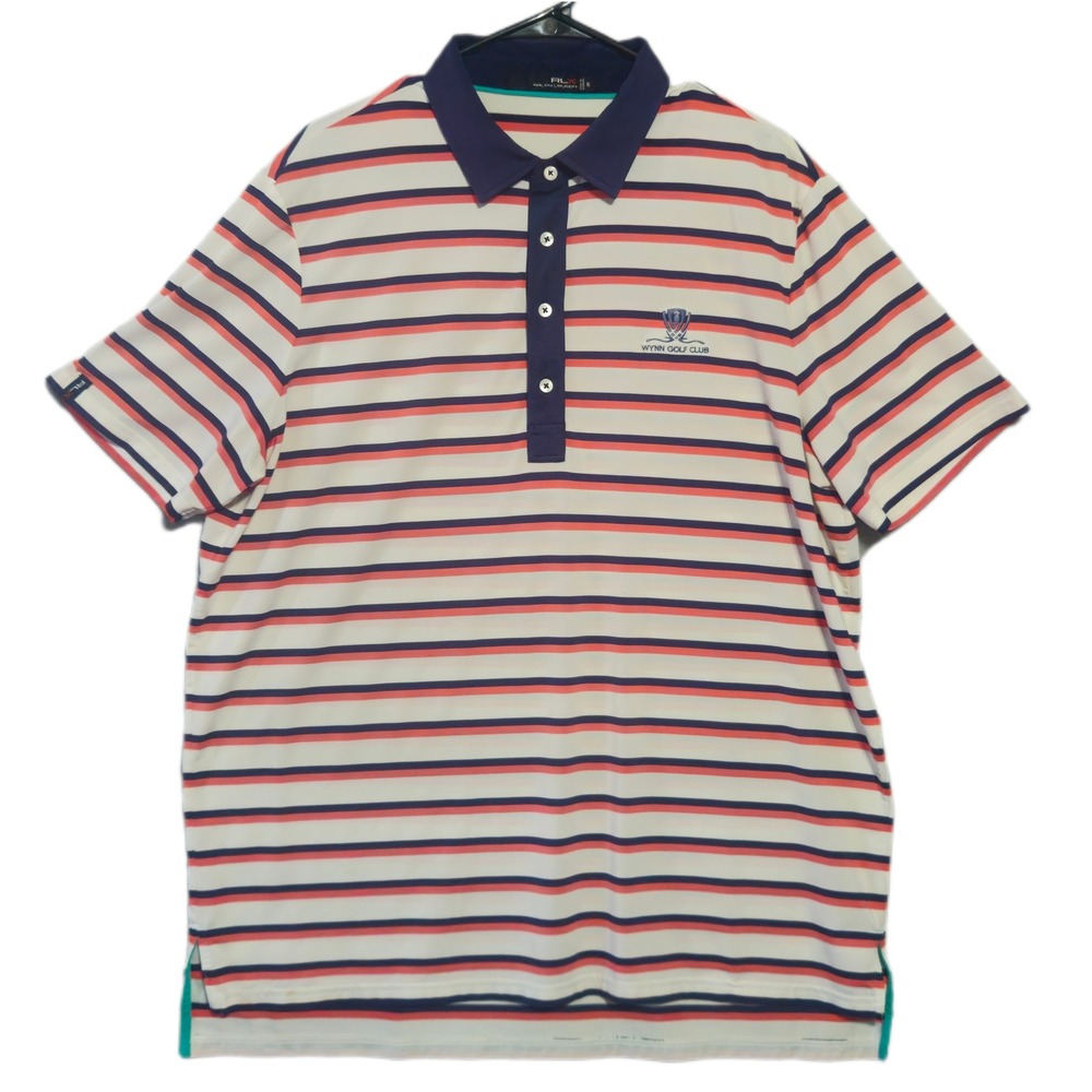 RLX Ralph Lauren Mens Polo Shirt XL Striped Wynn Golf Club Performance Navy